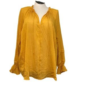Torrid Peasant Top Womens Size 1 Color Yellow Notched Neck Circular Long Sleeves